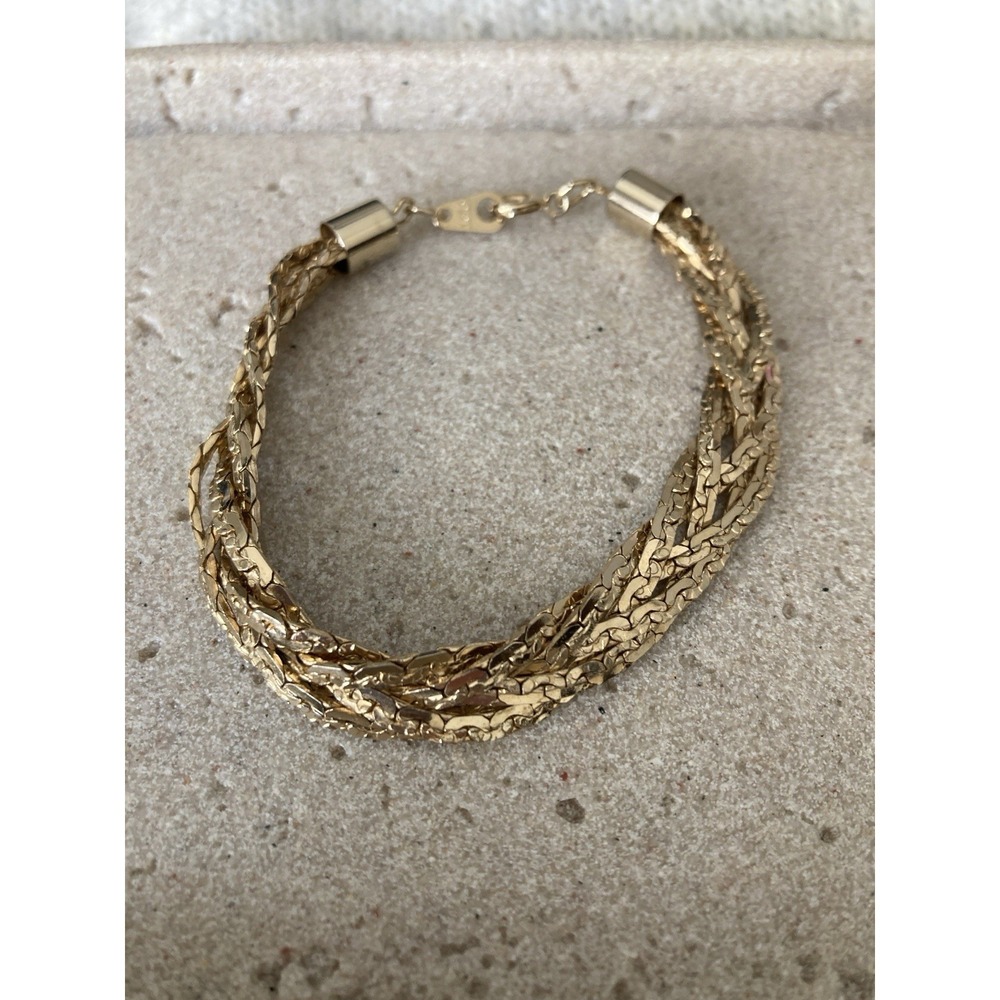 Gold Tone Multi Strand Chain Bracelet Braided Textured Korea Vintage Classic